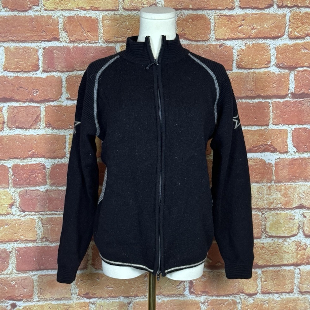 DALE of NORWAY Full Zip Wool Sweater Black Women's Size Large Fall Cozy Warmth
